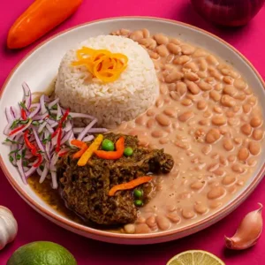 Skirt steak with rice and beans